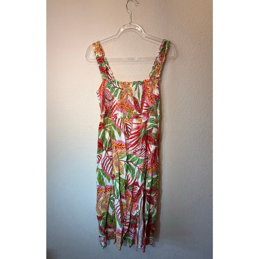 NWT Zara Tropical Ruffled Straps Smocked Midi Dress Multicolor Women's Size XL - Picture 2 of 5